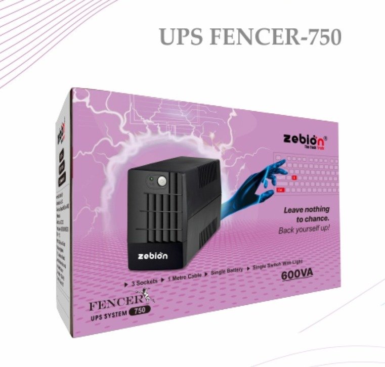 Ups Zebion Fencer 750 | 600VA, Generator Compatiable, Sleep mode charging, Smart Micro Processor, 3 sockets, Very short transfer time, Built-in Automatic Voltage Regulator (AVR) | 2 Years Warranty on UPS & Battery, Color: Black