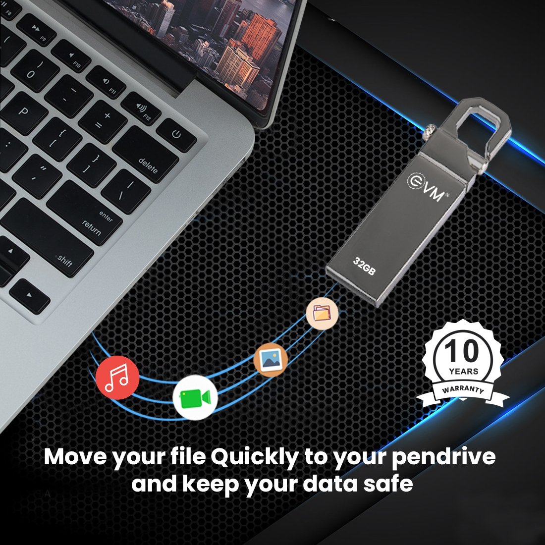 Pendrive EVM EnStore 32GB Metal USB 2.0 Flash Drive | High Read Speeds up to 15MB/s & Write Speeds up to 8MB/s, Durable Metal Casing, Ideal for Data Transfer & Storage, Silver
