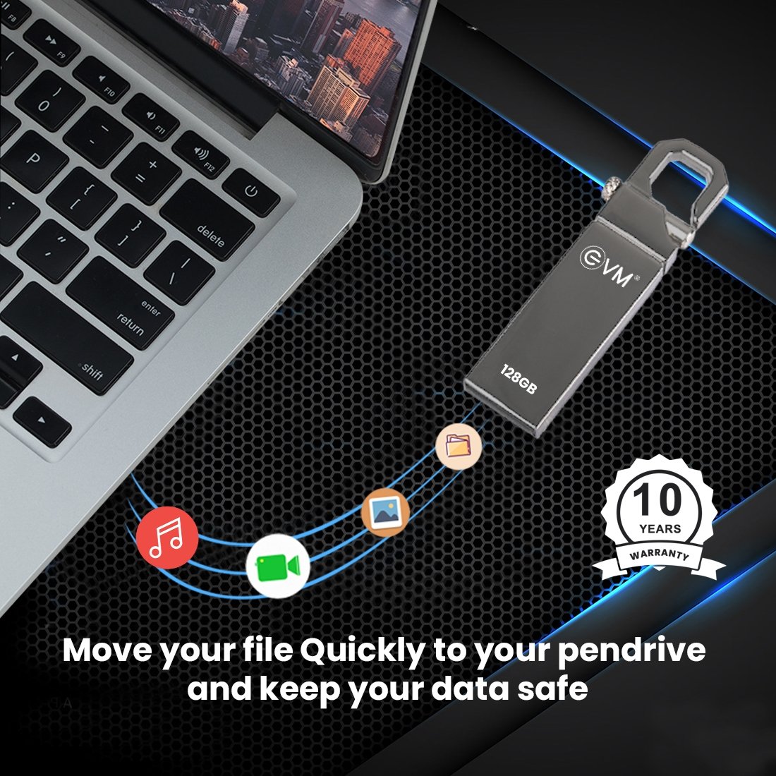 Pendrive EVM EnStore 128GB Metal USB 2.0 Flash Drive | High Read Speeds up to 15MB/s & Write Speeds up to 8MB/s, Durable Metal Casing, Ideal for Data Transfer & Storage, Silver