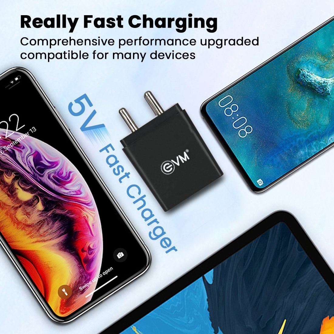 Charger EVM Dual USB with Type C Cable EVM-CH-04 | For Android Smartphone, 5V Fast Charger, 2.4A Output