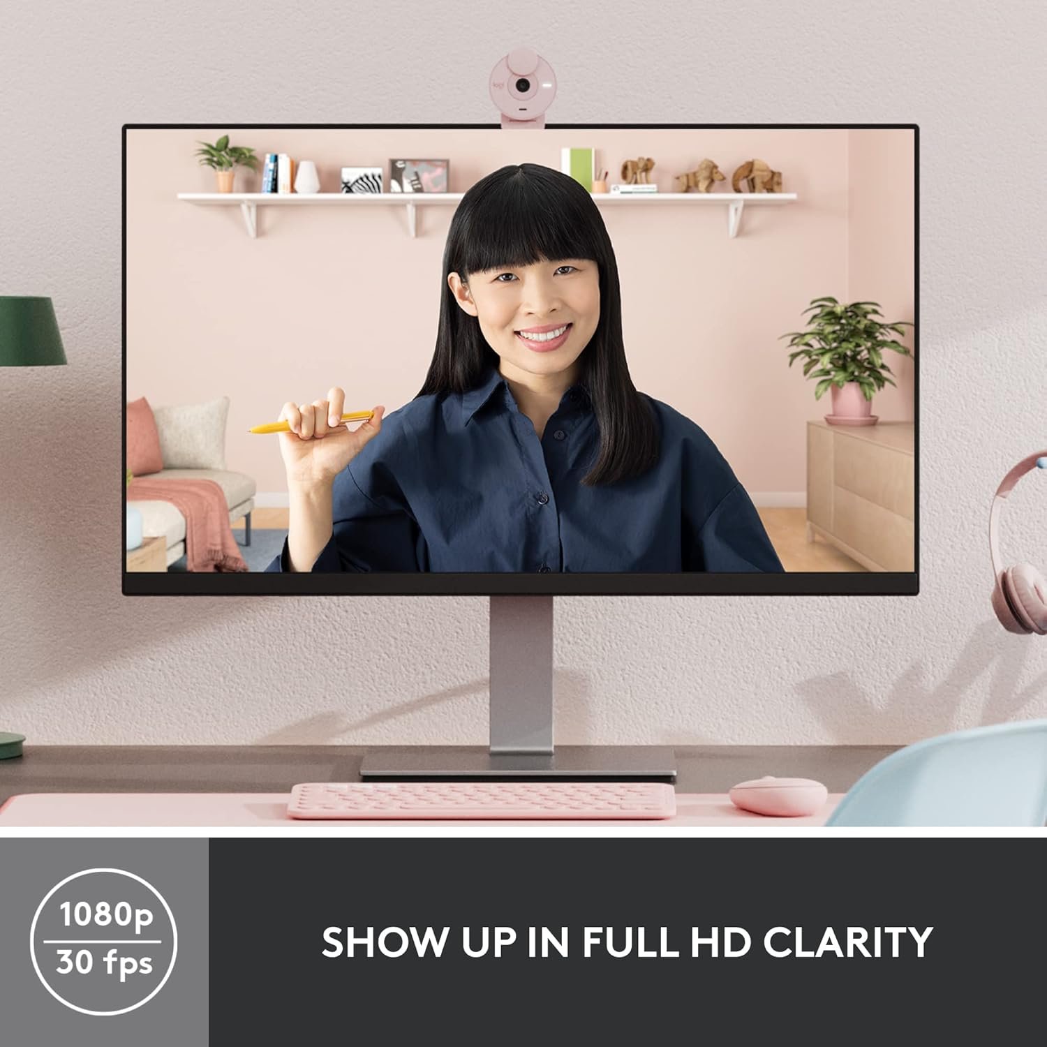 Webcamera Logitech Brio 300 | Full HD Webcam with Privacy Shutter, Noise Reduction Microphone, USB-C, Certified for Zoom, Microsoft Teams, Google Meet, Auto Light Correction - Off White