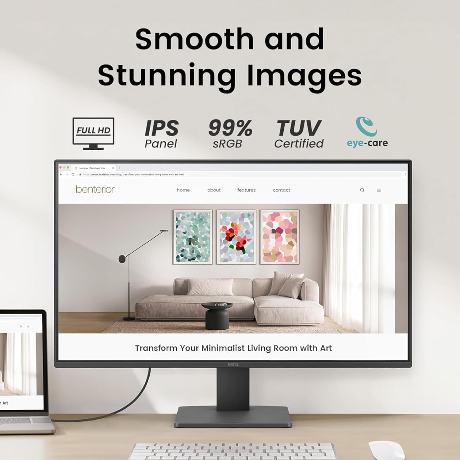Monitor BenQ 27 Inch GW2791 | 1920 x 1080 FHD 100Hz IPS 250nits Eye Care 99% sRGB Monitor, HDMI & Display Port, Ultra Slim Bezel, TUV Certified, Flicker-Free, Low Blue Light Plus, Black