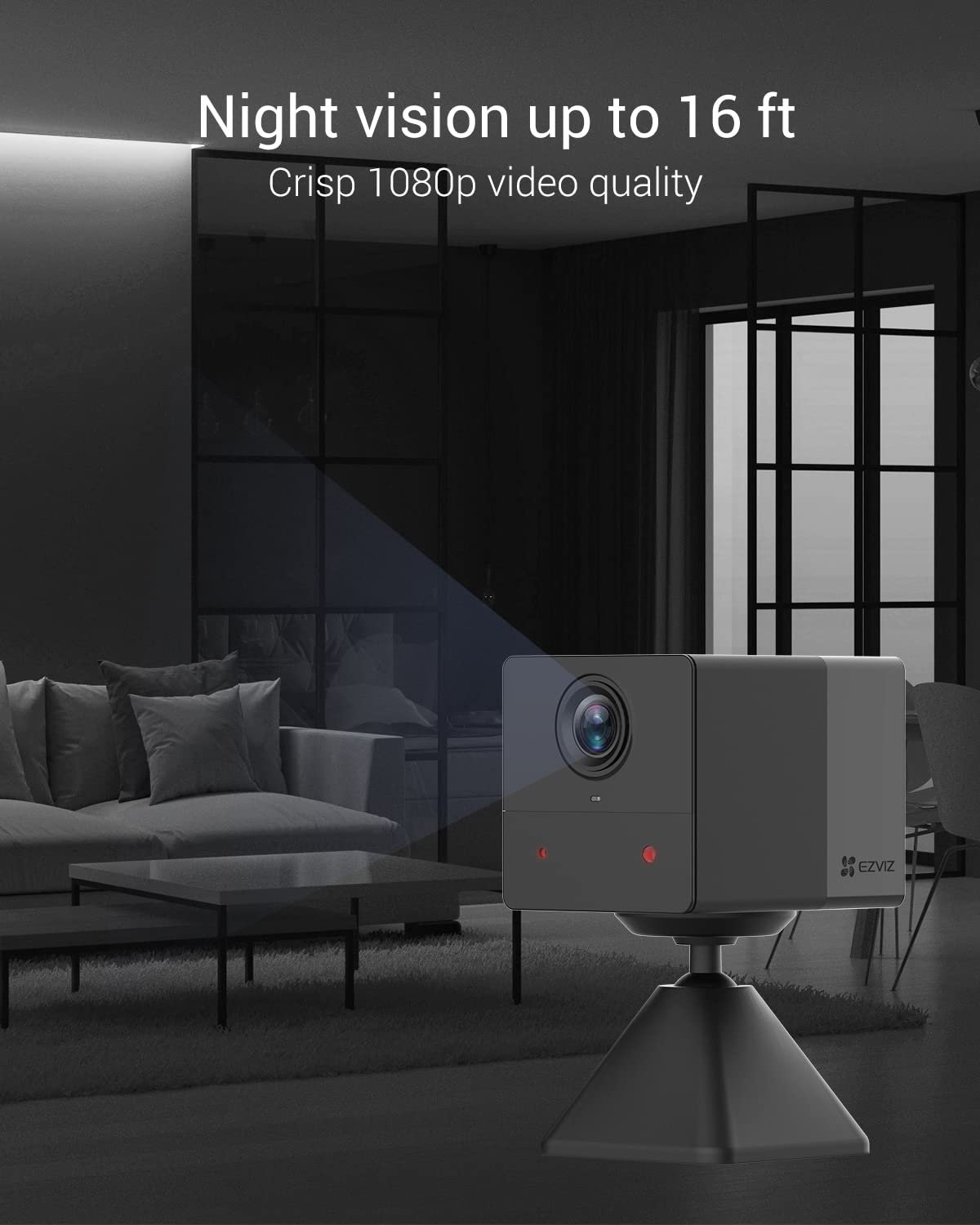 Security Camera Hikvision Ezviz CS-BC2 2MP 1080P Wi-Fi Smart Home Battery Camera | IR Night Vision Upto 5Mtr, Smart Human Motion Detection, Alexa & Google Assistant Support, Black