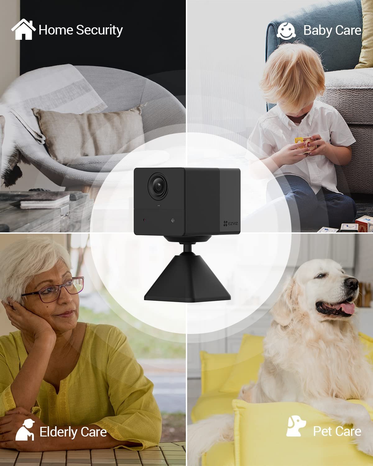 Security Camera Hikvision Ezviz CS-BC2 2MP 1080P Wi-Fi Smart Home Battery Camera | IR Night Vision Upto 5Mtr, Smart Human Motion Detection, Alexa & Google Assistant Support, Black