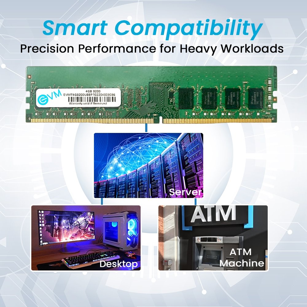 Ram EVM 4GB DDR4 3200MHZ Desktop EVMT4G3200U88P | Unleash Your System's Full Potential, Perfect for Gamers, Office Work