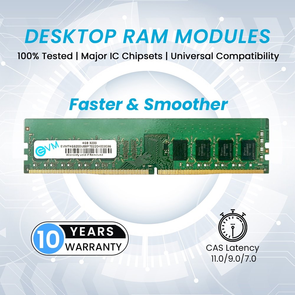 Ram EVM 4GB DDR4 3200MHZ Desktop EVMT4G3200U88P | Unleash Your System's Full Potential, Perfect for Gamers, Office Work