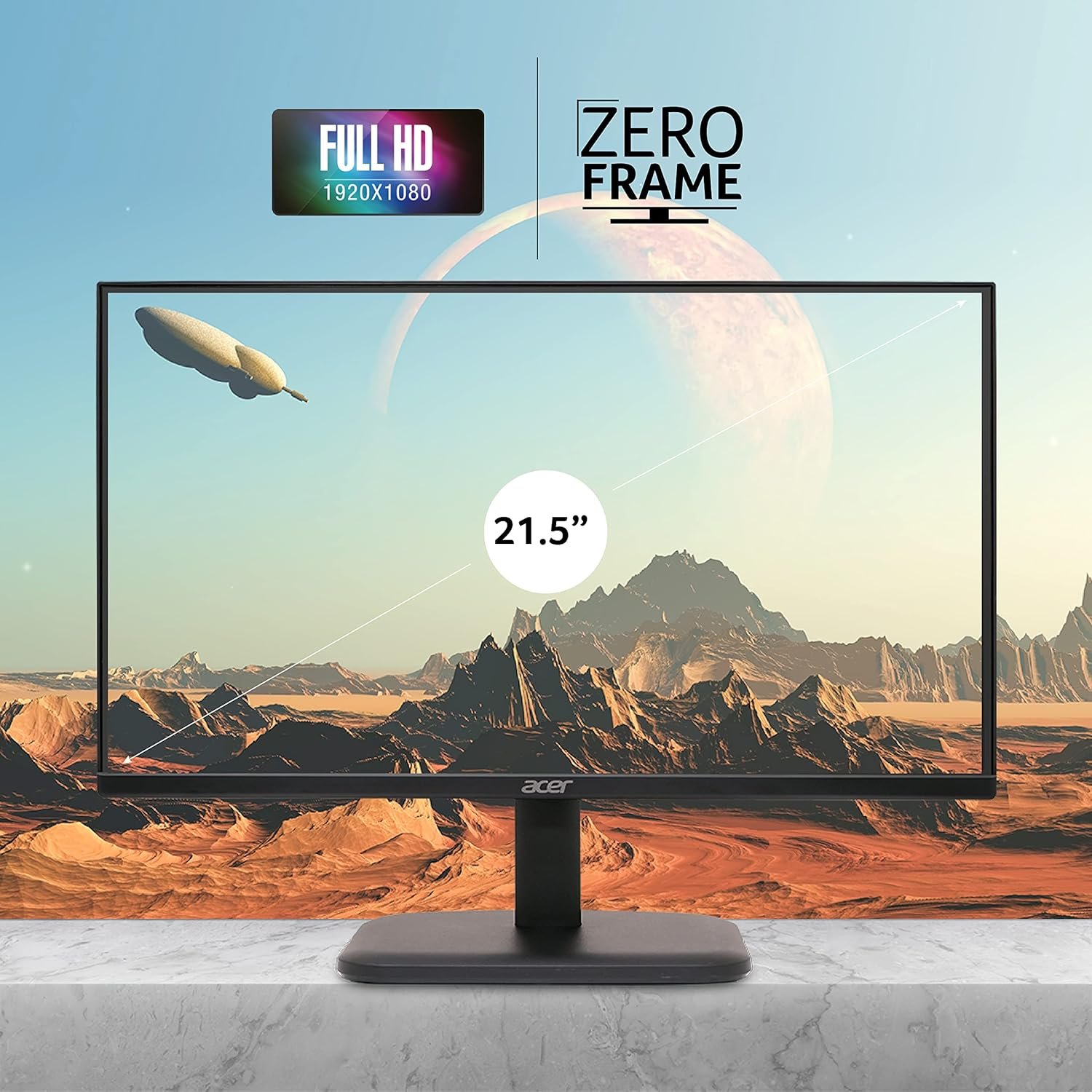 Monitor Acer 21.5 Inch (54.6 cm) EK220QE3BI (UM.WE0SI.303) | IPS Full HD (1920x1080) Backlit LED LCD Monitor, 1 MS VRB Response Time, 100Hz Refresh, 250 cd/m² Brightness, 99% sRGB, HDMI 1.4 & VGA Ports With HDMI Cable, Eye Care Features, Black