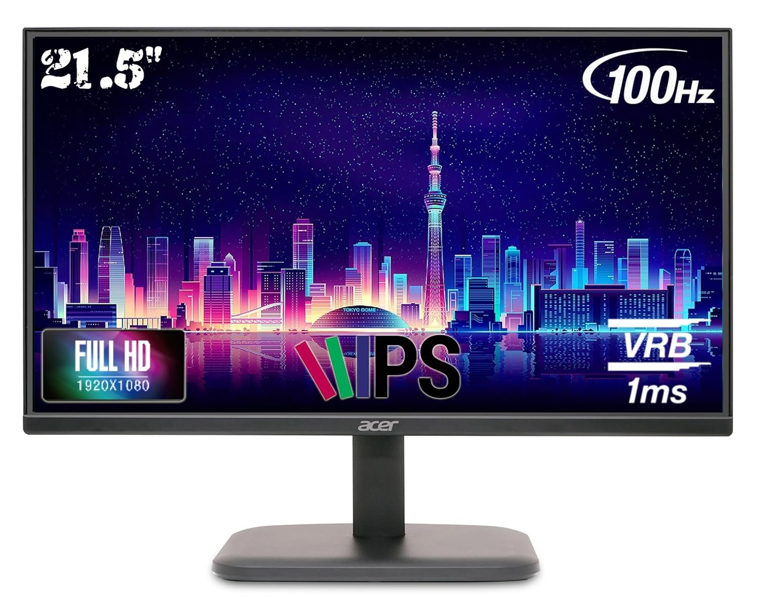 Monitor Acer 21.5 Inch (54.6 cm) EK220QE3BI (UM.WE0SI.303) | IPS Full HD (1920x1080) Backlit LED LCD Monitor, 1 MS VRB Response Time, 100Hz Refresh, 250 cd/m² Brightness, 99% sRGB, HDMI 1.4 & VGA Ports With HDMI Cable, Eye Care Features, Black