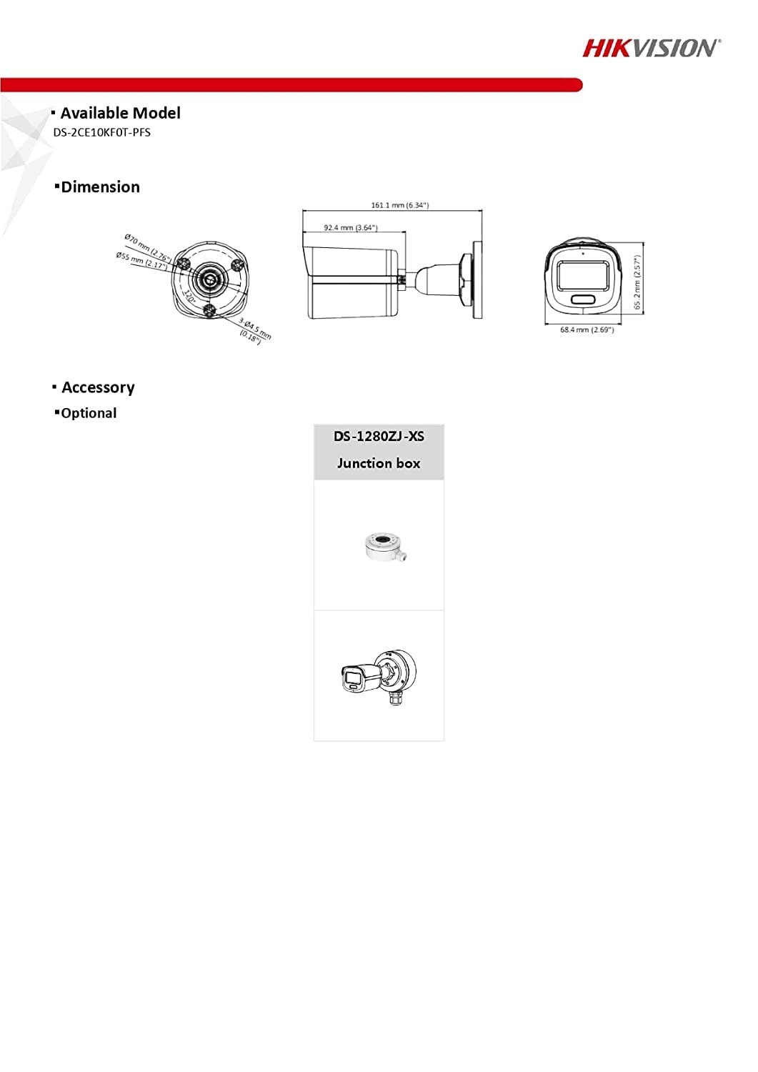 Security camera Hikvision 3K ColorVu Audio Fixed Mini Bullet Camera DS-2CE10KF0T-PFS |