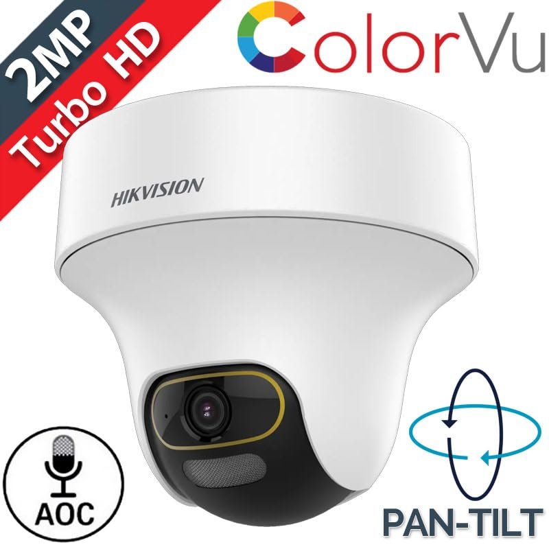 Security camera Hikvision DS-2CE70DF3T-PTS | 2MP ColorVu Audio PT 360° Built-in Mic IR White Light with Solid Light Alarm Motion Detection 2MP HD Indoor CCTV Camera for 2MP & Above DVR + BNC/DC, White