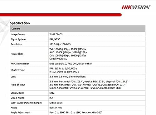 Security Camera Hikvision Outdoor Fixed Mini 3.6mm Bullet 2MP DS-2CE16D0T-ITPFS |