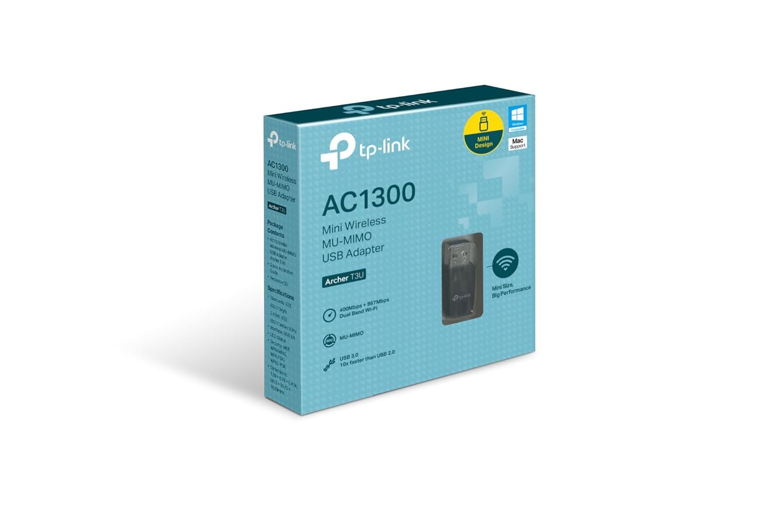 Adapter TP-Link Archer TL-T3U | AC1300 Mini Wireless MU-MIMO USB Adapter, 2.4G/5G Dual Band Mini Wireless Network Adapter For PC Desktop, MU-MIMO Wi-Fi Dongle