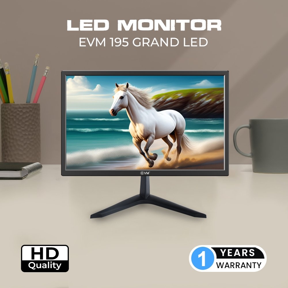 Monitor EVM 195 Grand LED | 19 Inch 1440×900 Hz, 5ms Fast Response Time, True Pixel, 16.7M Display Colors, VGA+HDMI, Viewing Angle H:176º,V:160º, Max Brightness 160-200cd/m2, Panel Size 407 (H) × 255 (V) MM, 100x100mm VESA Wall Mountable, Black