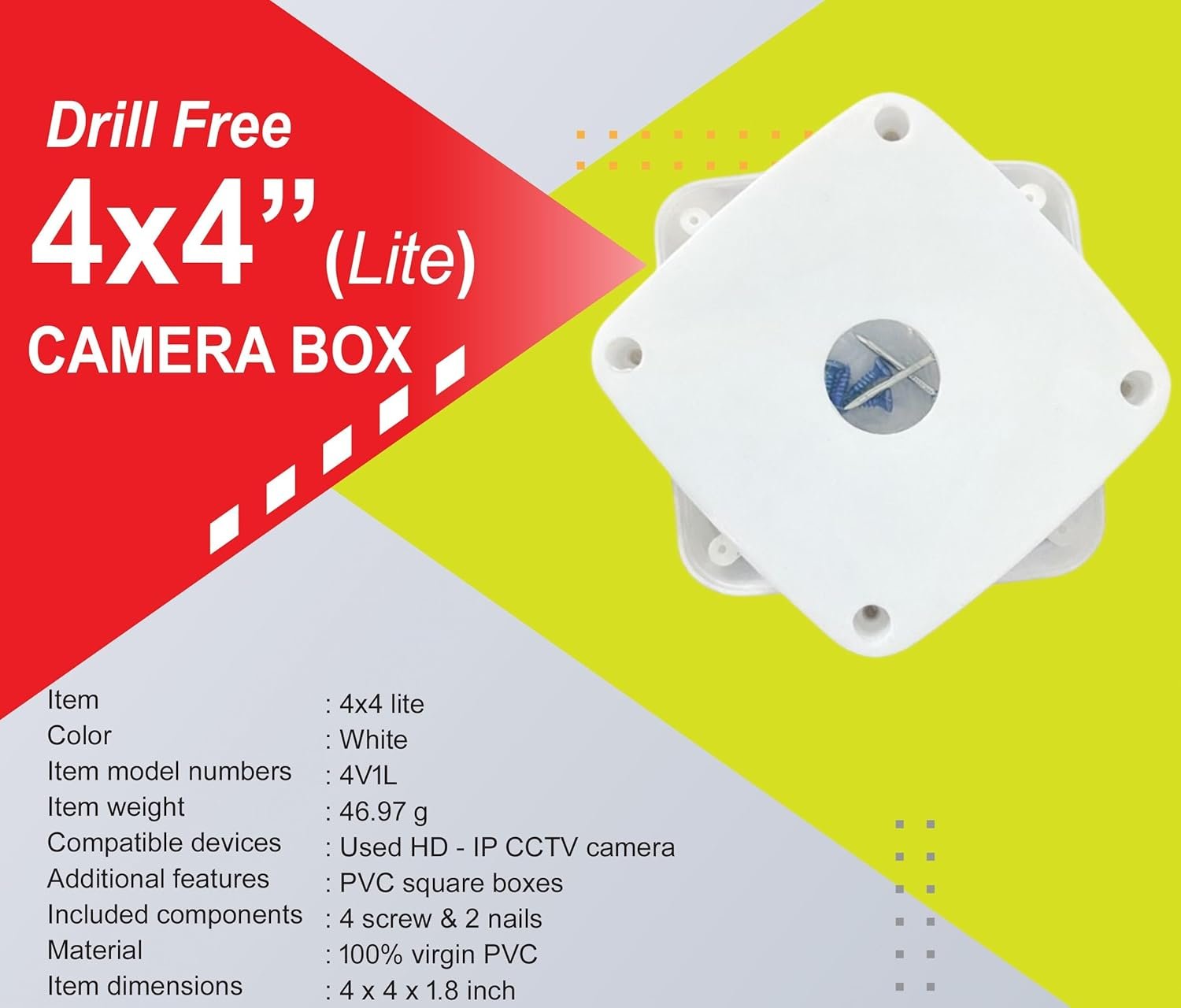 PVC Plastic Junction Box MTC Smart, 4X4 inch for CCTV Cameras | Virgin 1st Grade Plastic