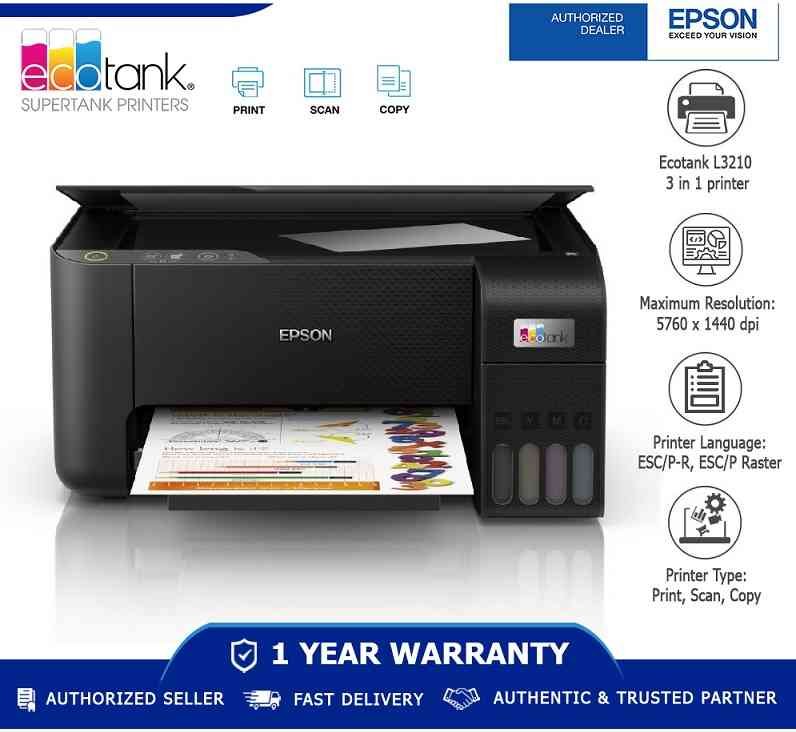 Printer Epson EcoTank L3210 Multi-function Colour Printer, A4 All-in-One Ink Tank, Print, Scan, Copy, Printer Colour:- Black