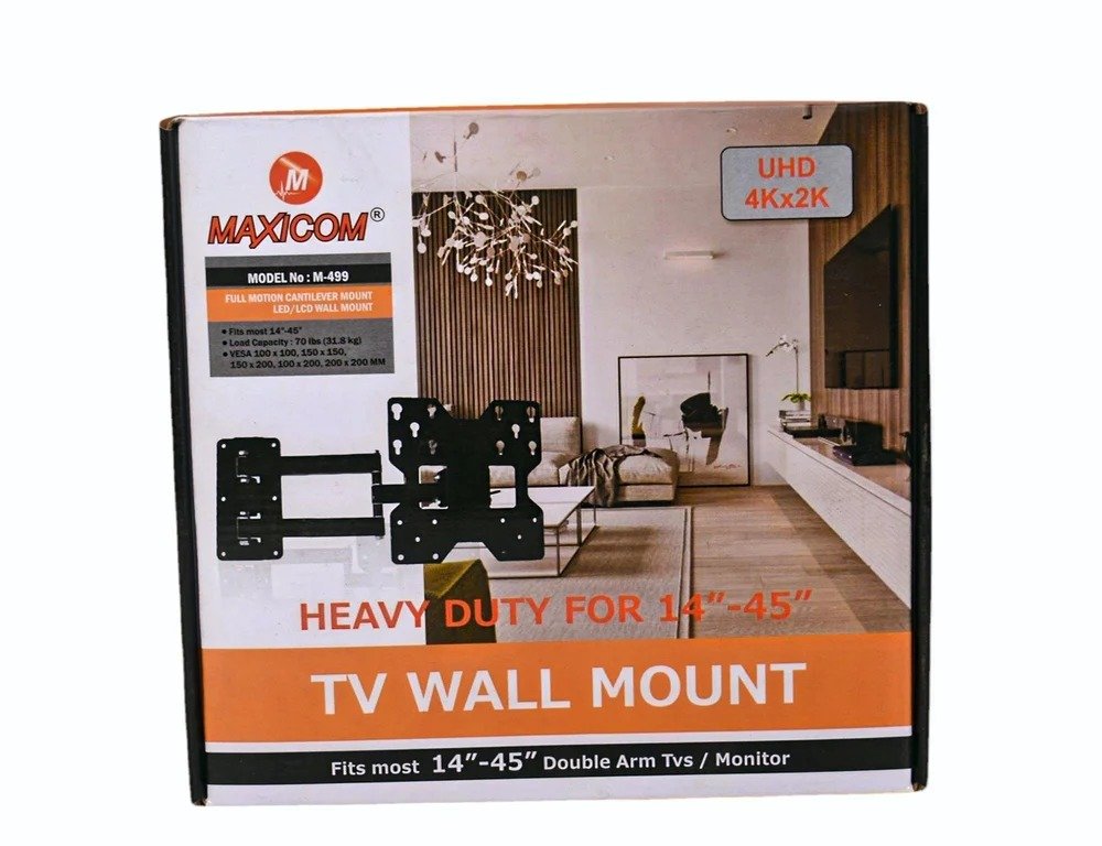 WallMount Maxicom M-499 | 14 - 45 Inch Heavy Duty Full Motion Cantilever Mount, LED / LCD Wall Mount, UHD 4Kx 2K, Fits Most Double Arm TV / Monitor, 31.8 Kg Load Capacity, Black