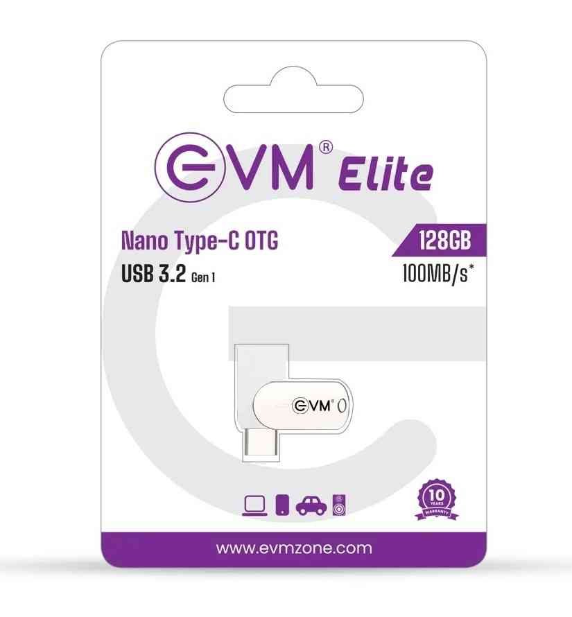 Pendrive EVM 128GB Elite Nano Type C OTG USB 3.2 Gen 1 Flashdrive EEPOT/128G | Performance Read up to 100MB/s, Performance Write up to 30MB/s, Silver