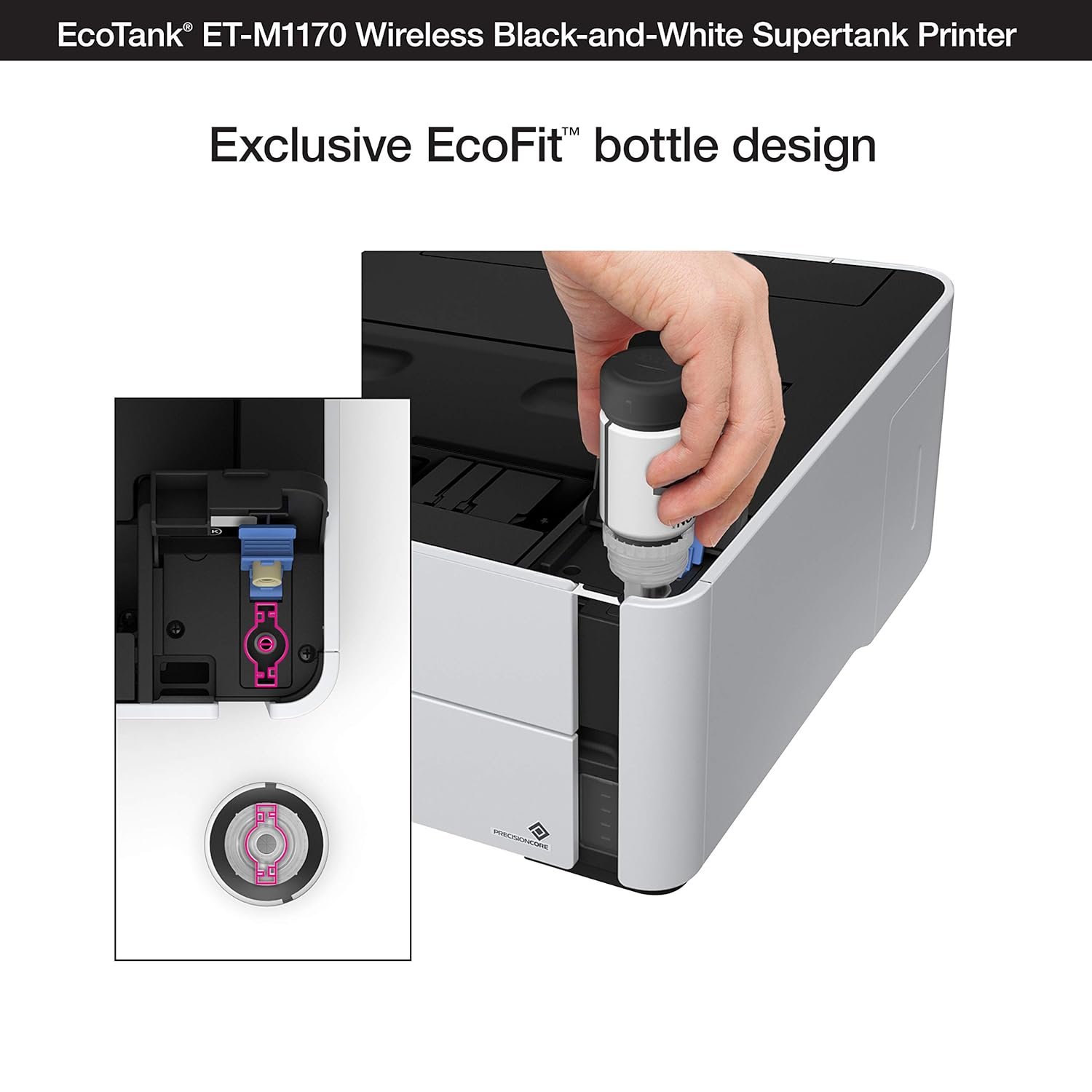 Printer Epson EcoTank Monochrome M1170 Wi-Fi InkTank Printer | Compact Integrated Tank Design, Duplex Printing, Spill-Free, Error-Free Refilling, White