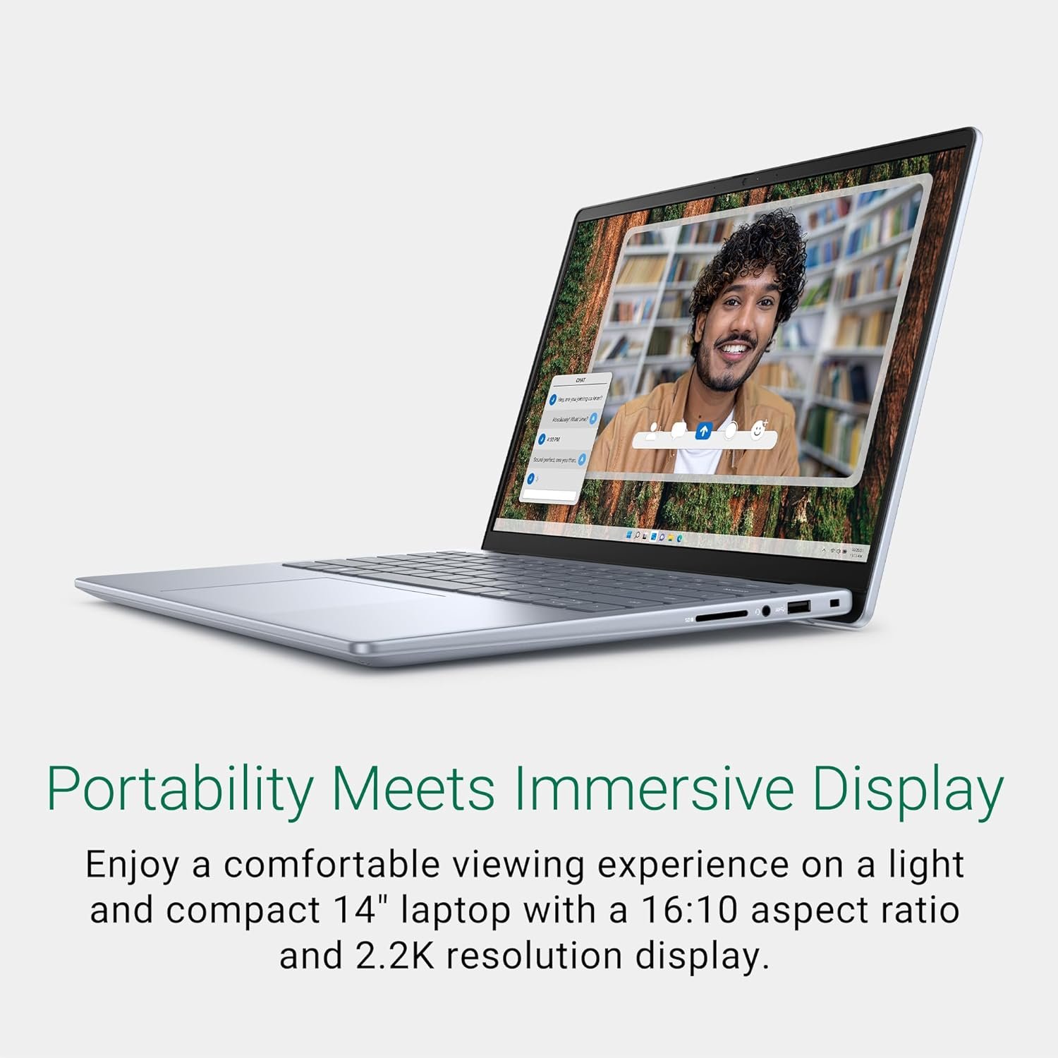 Laptop Dell Inspiron 5445 14″ FHD+ (250 nits, ComfortView), AMD Ryzen 7 8840U, 16GB LPDDR5 RAM, 512GB NVMe SSD, Radeon graphics, backlit keyboard, fingerprint reader, Windows 11 + Office 2021, Ice Blue, includes bag.