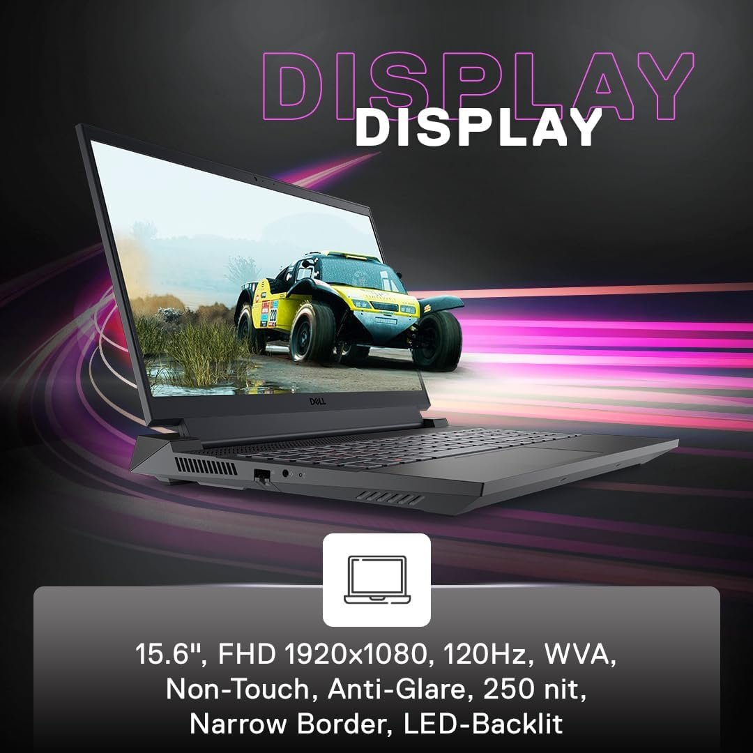 Laptop Dell G15 5530 Gaming | 15.6″ FHD 120Hz display (250 nits) with RTX 3050 6GB graphics. Powered by Intel Core i5-13450HX, 16GB DDR5 RAM, 512GB SSD. Includes Windows 11, Office H&S 2024, M365, RGB keyboard, backpack, Dark Shadow Gray.