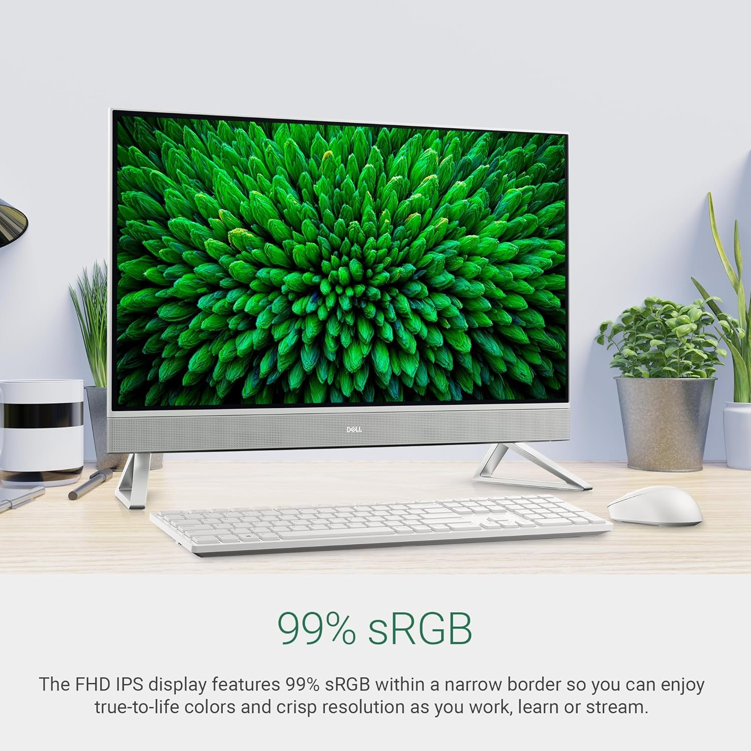 Desktop Dell AIO EC27250 | 13th Gen Intel Ci5-1334U Processor, 16GB DDR5, 512GB NVMe SSD, Win11 + MSO 24 + M365, 1Yr McAfee, 27 Inch Non-Touch FHD 5MP IR Tiltable Camera, Integrated, Wireless Keybd & Mouse, White