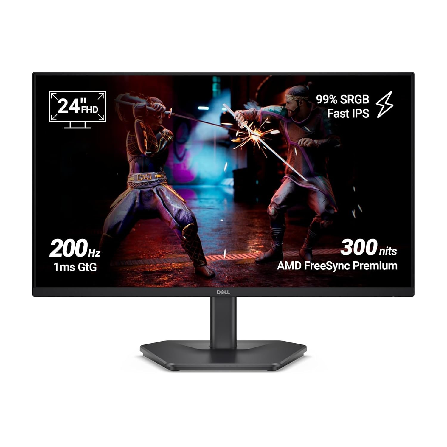 Monitor Dell 24 Inch (60.45cm) FHD IPS Gaming SE2425HG | Full HD (1920 × 1080) Resolution, 200 Hz Refresh Rate, Tilt, 16:9 Aspect Ratio, 16.7 Million Colors, 2 HDMI Ports, 1 DisplayPort 1.4 Port, Black