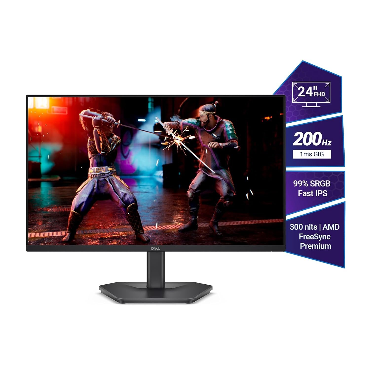 Monitor Dell 24 Inch (60.45cm) FHD IPS Gaming SE2425HG | Full HD (1920 × 1080) Resolution, 200 Hz Refresh Rate, Tilt, 16:9 Aspect Ratio, 16.7 Million Colors, 2 HDMI Ports, 1 DisplayPort 1.4 Port, Black