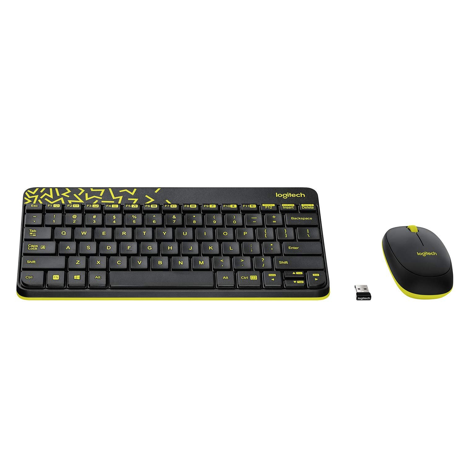 Keyboard & Mouse Logitech Nano Wireless Combo MK240, 12 Function Keys 2.4Ghz Wireless Black & Yellow