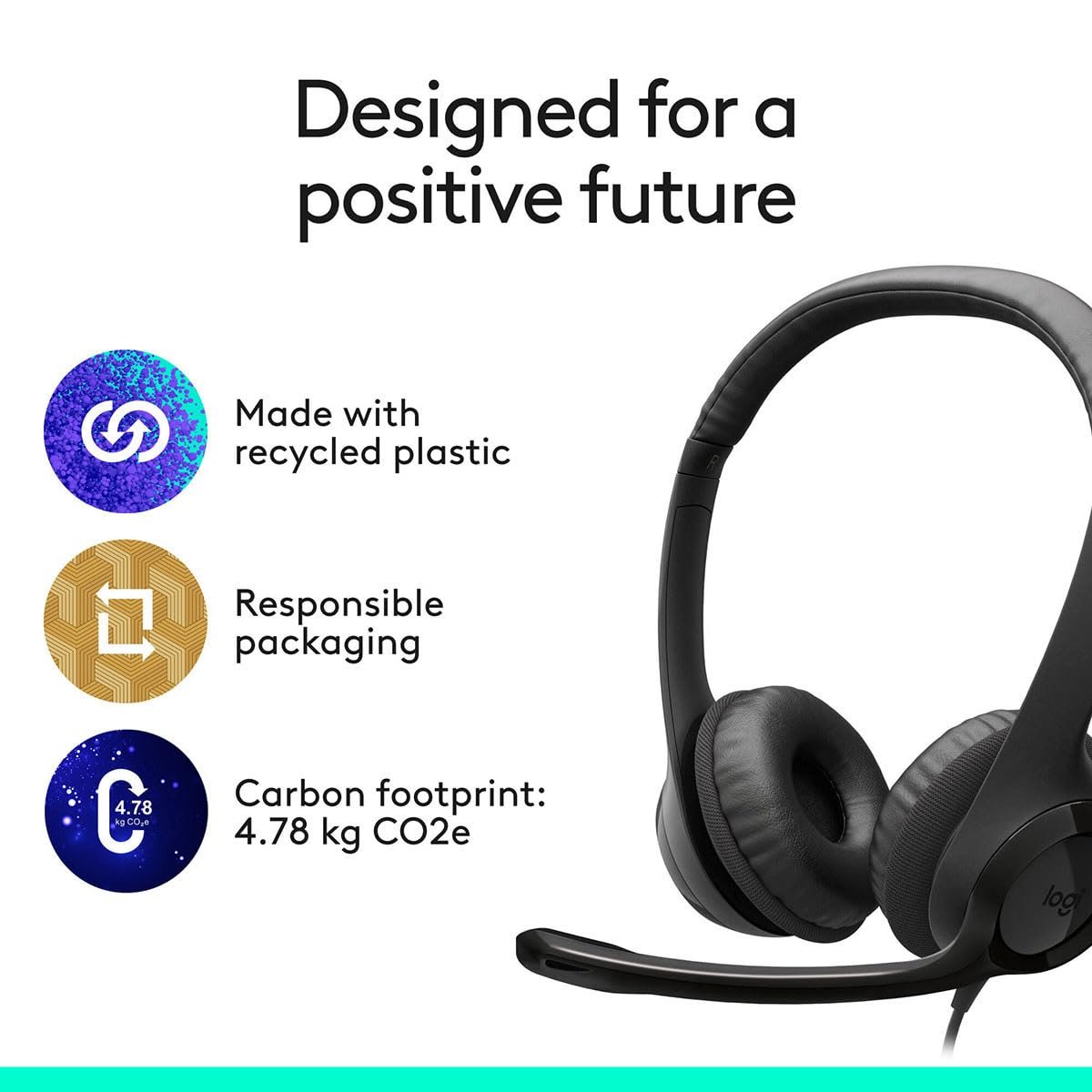 Headset Logitech H390 Wired Stereo Headphones with Noise-Cancelling Microphone, USB - A, In-Line Controls, Used on PC / Mac / Laptop - Colour Black