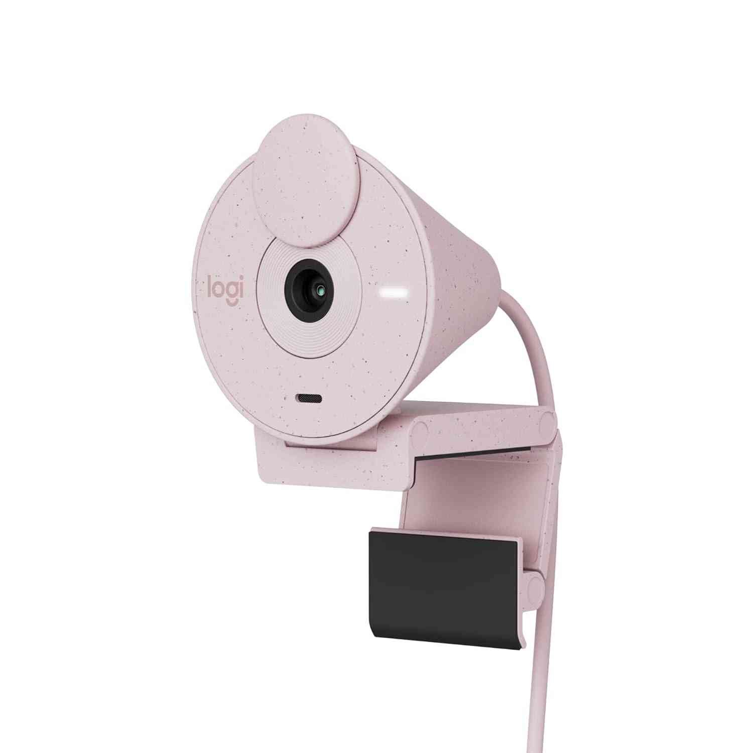 Webcamera Logitech Brio 300 | Full HD Webcam with Privacy Shutter, Noise Reduction Microphone, USB-C, Certified for Zoom, Microsoft Teams, Google Meet, Auto Light Correction - Rose
