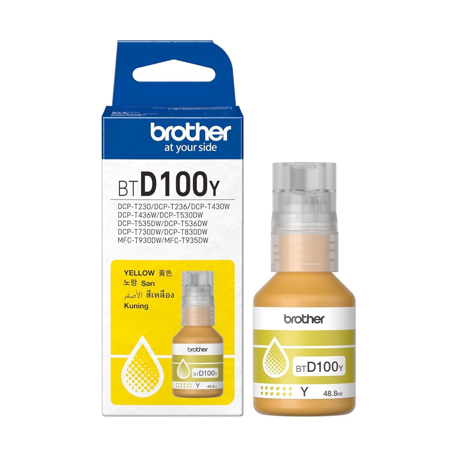 Ink Bottle Brother Genuine BTD100Y (Yellow) | 5000 Page High Yield, Compatible For Brother Printers DCP-T230 / DCP-T236 / DCP-T430W / DCP-T436W / DCP-T530DW / DCP-T535DW / DCP-T536DW / DCP-T730DW / DCP-T830DW / MFC-T930DW/ MFC-T935DW
