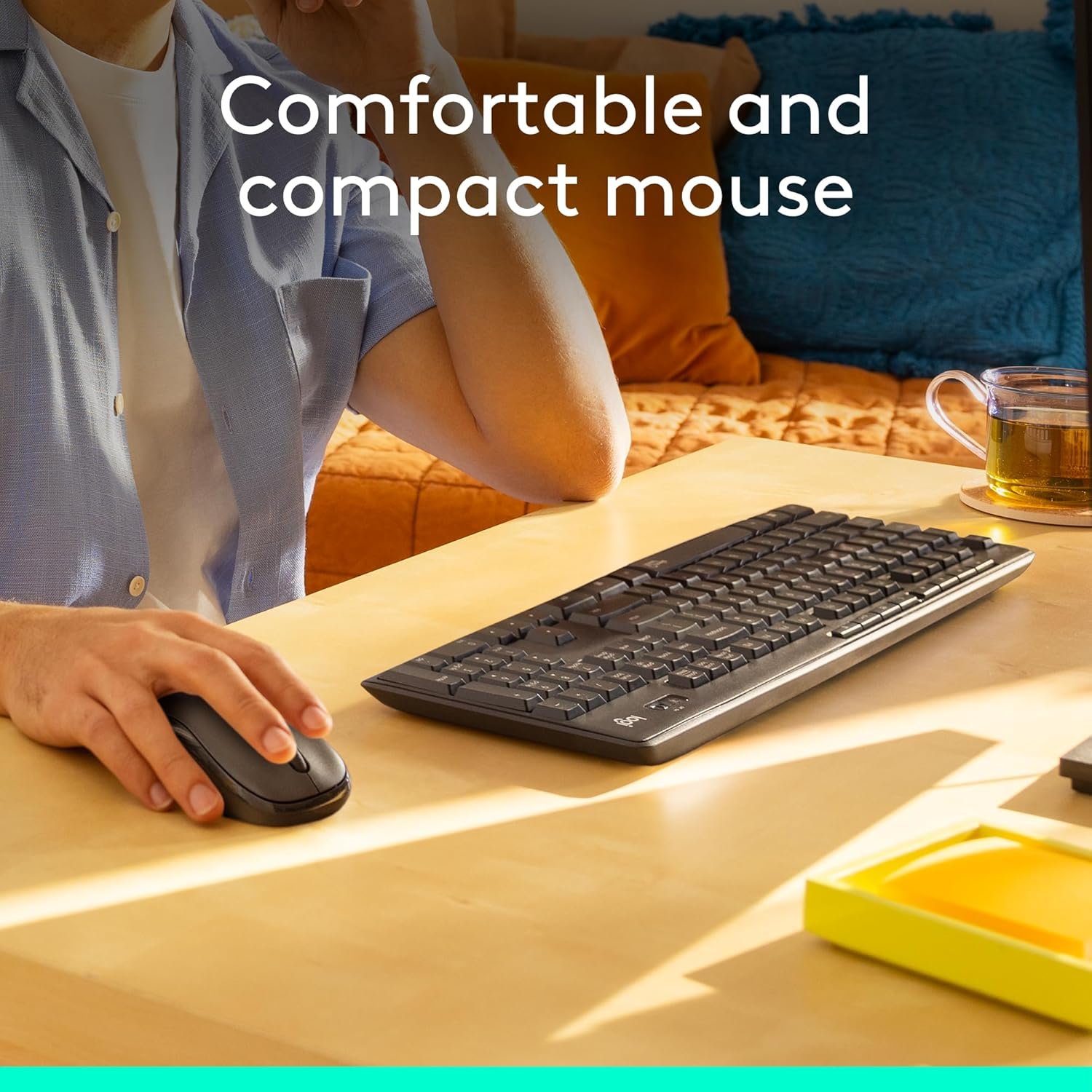 Keyboard & Mouse Combo Logitech MK295 Wireless SilentTouch Technology, Full Number Keyboard, Shortcut Buttons, Nano USB Receiver, 90% Less Noise, Black