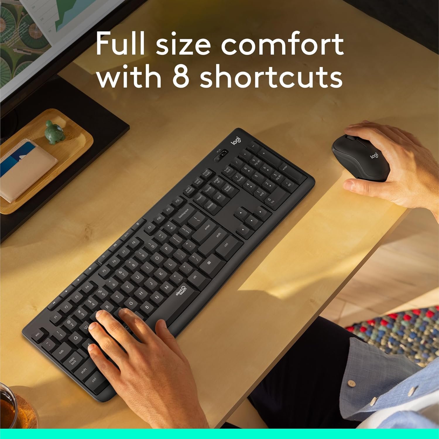 Keyboard & Mouse Combo Logitech MK295 Wireless SilentTouch Technology, Full Number Keyboard, Shortcut Buttons, Nano USB Receiver, 90% Less Noise, Black