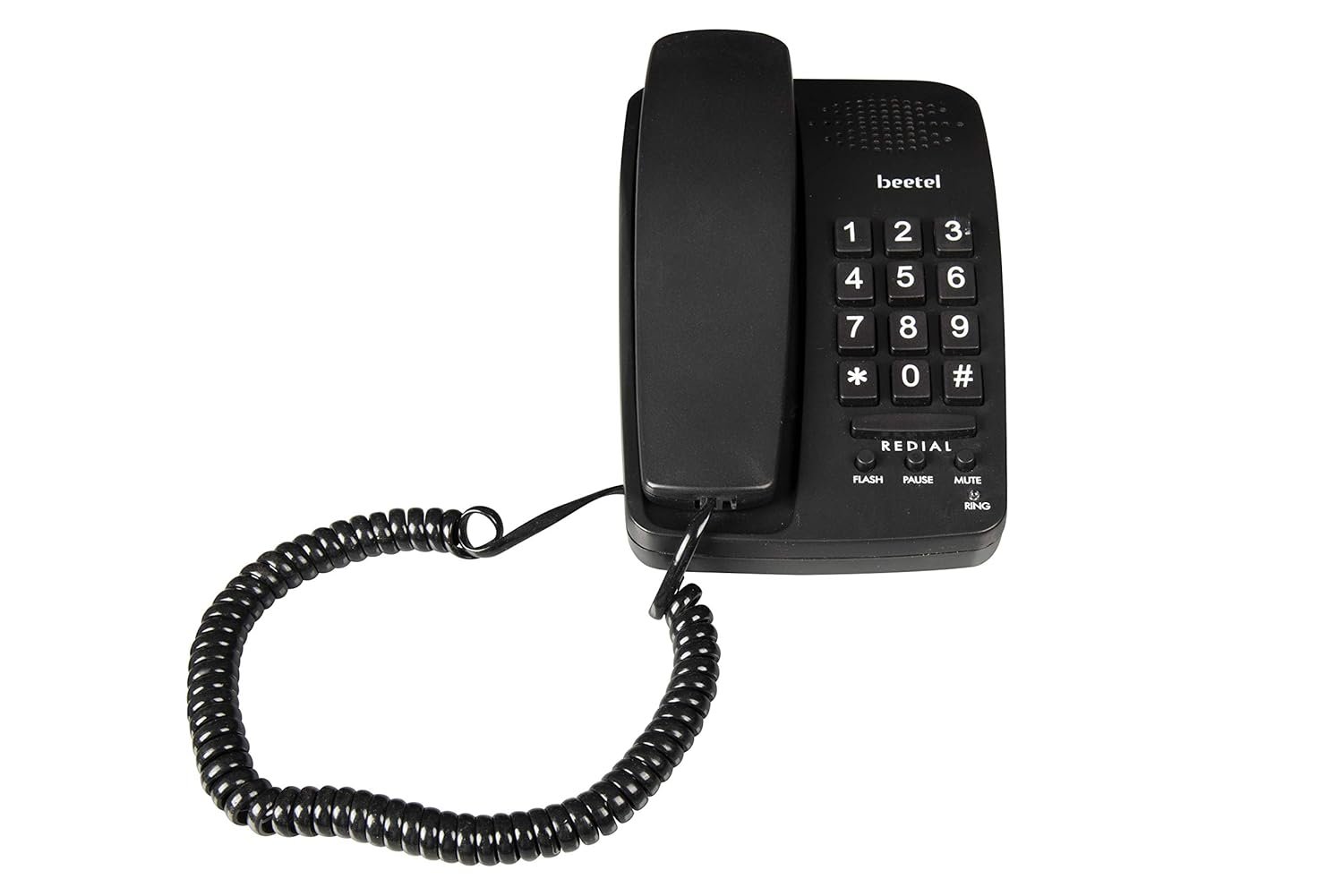 Landline Phone Beetel B15 | Corded, Ringer Volume Control, LED Ring Indication, Wall / Desk Mountable, Bold Buttons Design, Clear Call Quality, Mute / Pause / Flash / Redial Function | Black