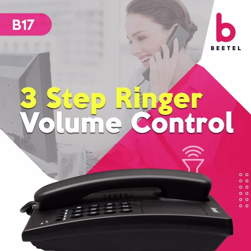 Landline Phone Beetel B17N | Corded, Ringer Volume Control, LED for Ring Indication, Wall/Desk Mountable, Elegant Design, Clear Call Quality, Mute/Pause/Flash/Redial Function | Black