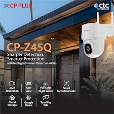 Security Camera CP Plus EZYKAM CP-Z45Q | 4MP Wi-Fi Full Color PT Camera, 4mm Lens, IR Distance 15Mtr, Night Vision, Support Motion Detection, Built-in Mic & Speaker, Works With Google Home, Support MicroSD Card Upto 256GB, White
