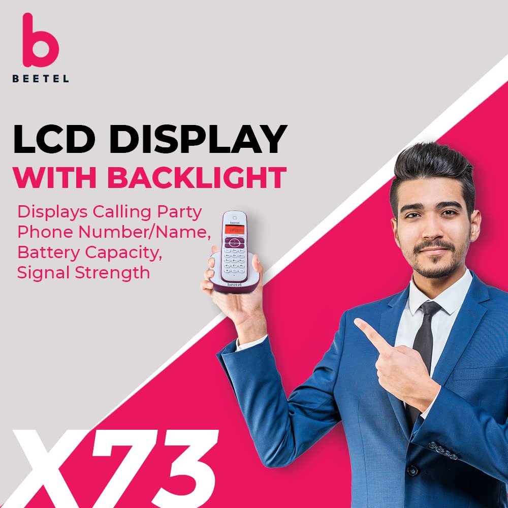 Landline Phone Beetel X73 | Cordless 2.4Ghz Phone with Caller ID Display, 2-Way Speaker Phone with Volume Controls, Auto Answer, Alarm Function, Stylish Design | Red / White