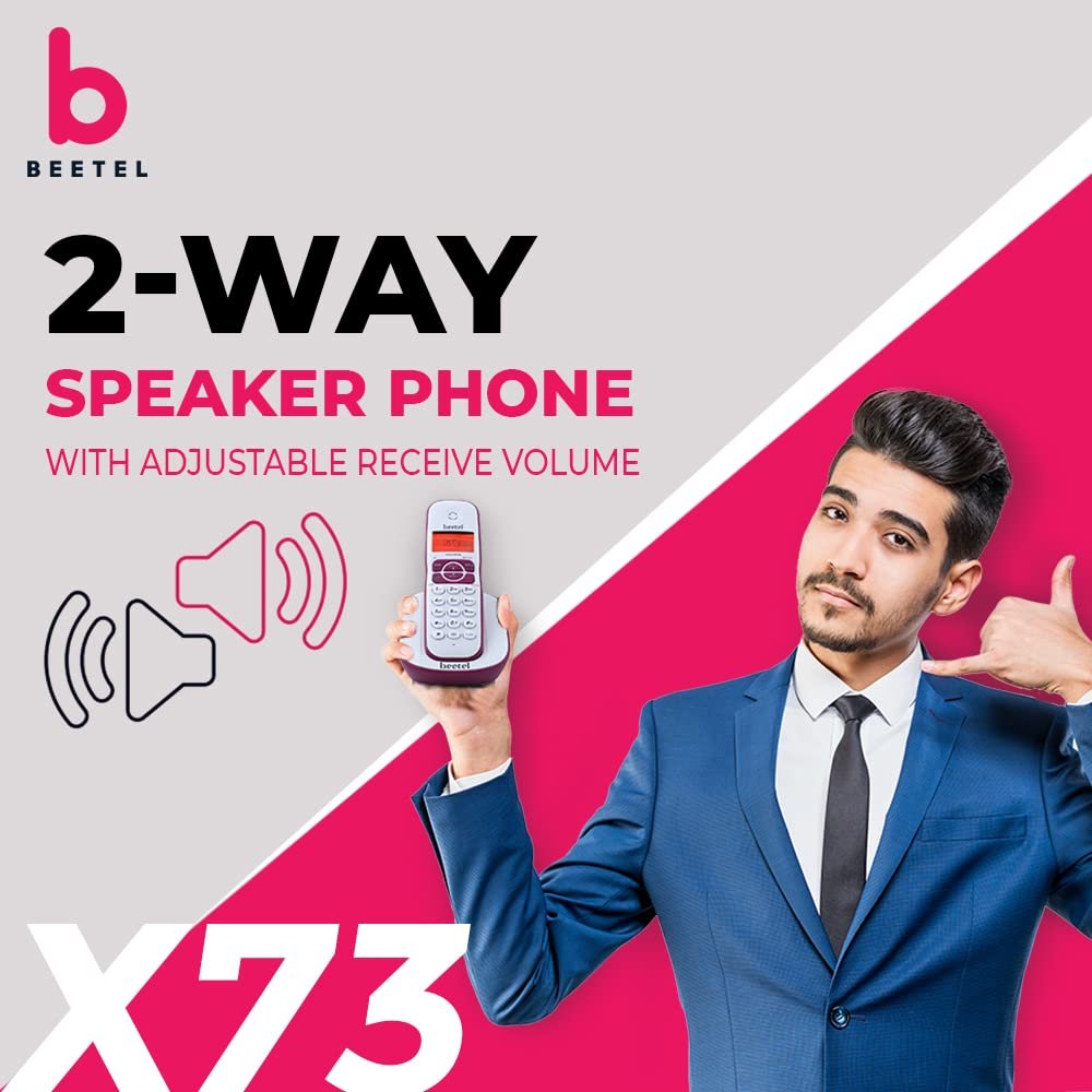 Landline Phone Beetel X73 | Cordless 2.4Ghz Phone with Caller ID Display, 2-Way Speaker Phone with Volume Controls, Auto Answer, Alarm Function, Stylish Design | Red / White