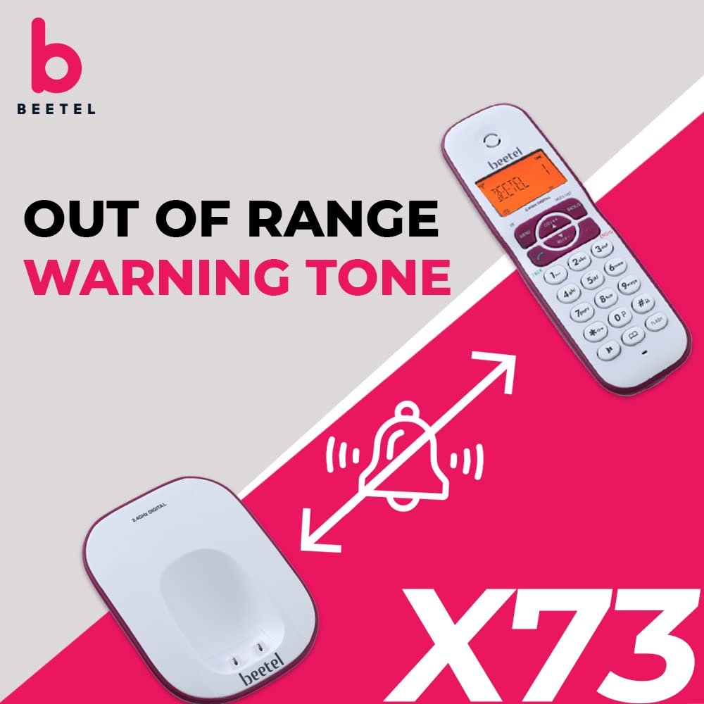 Landline Phone Beetel X73 | Cordless 2.4Ghz Phone with Caller ID Display, 2-Way Speaker Phone with Volume Controls, Auto Answer, Alarm Function, Stylish Design | Red / White