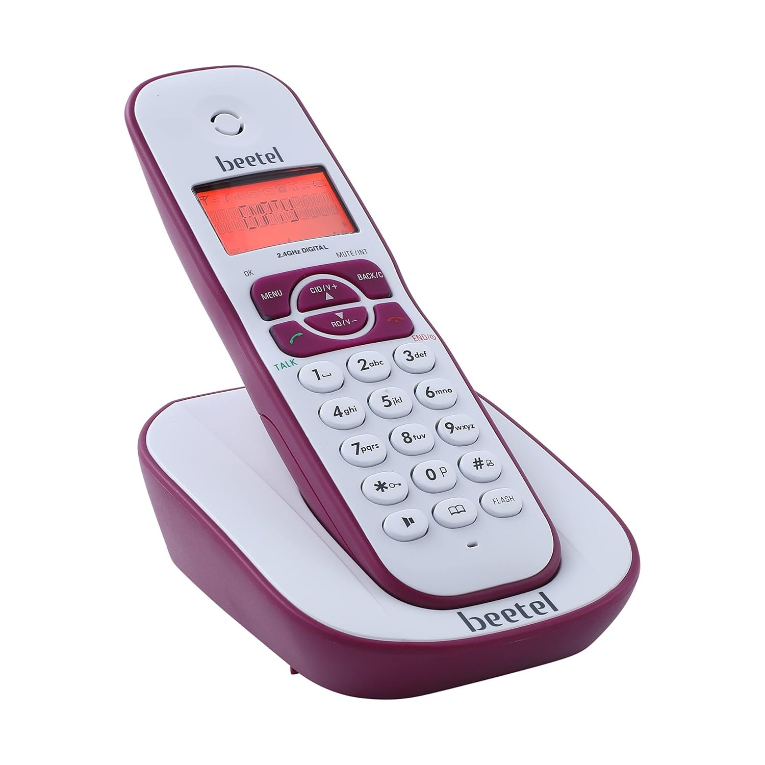 Landline Phone Beetel X73 | Cordless 2.4Ghz Phone with Caller ID Display, 2-Way Speaker Phone with Volume Controls, Auto Answer, Alarm Function, Stylish Design | Red / White