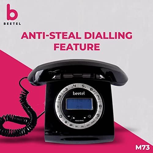 Landline Phone Beetel M73 Retro | Caller ID, Corded Phone with 16 Digit LCD Display, Retro Design, Alphanumeric Keypad, 2-Way Speaker Phone, Adjustable Ringing (Black & White)