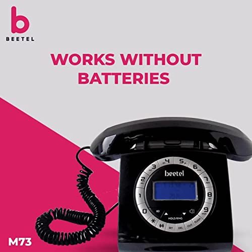 Landline Phone Beetel M73 Retro | Caller ID, Corded Phone with 16 Digit LCD Display, Retro Design, Alphanumeric Keypad, 2-Way Speaker Phone, Adjustable Ringing (Black & White)