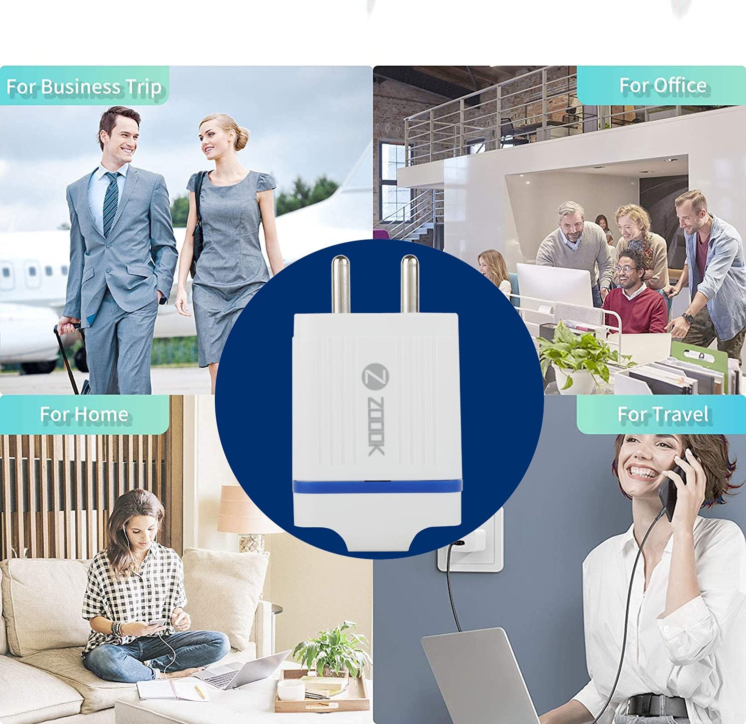 Charger Zoook USB Turbo Charger ZKP-CHARGER-002 | 2 Port Wall Charger with Quick Charge Usb Port, Without Cable