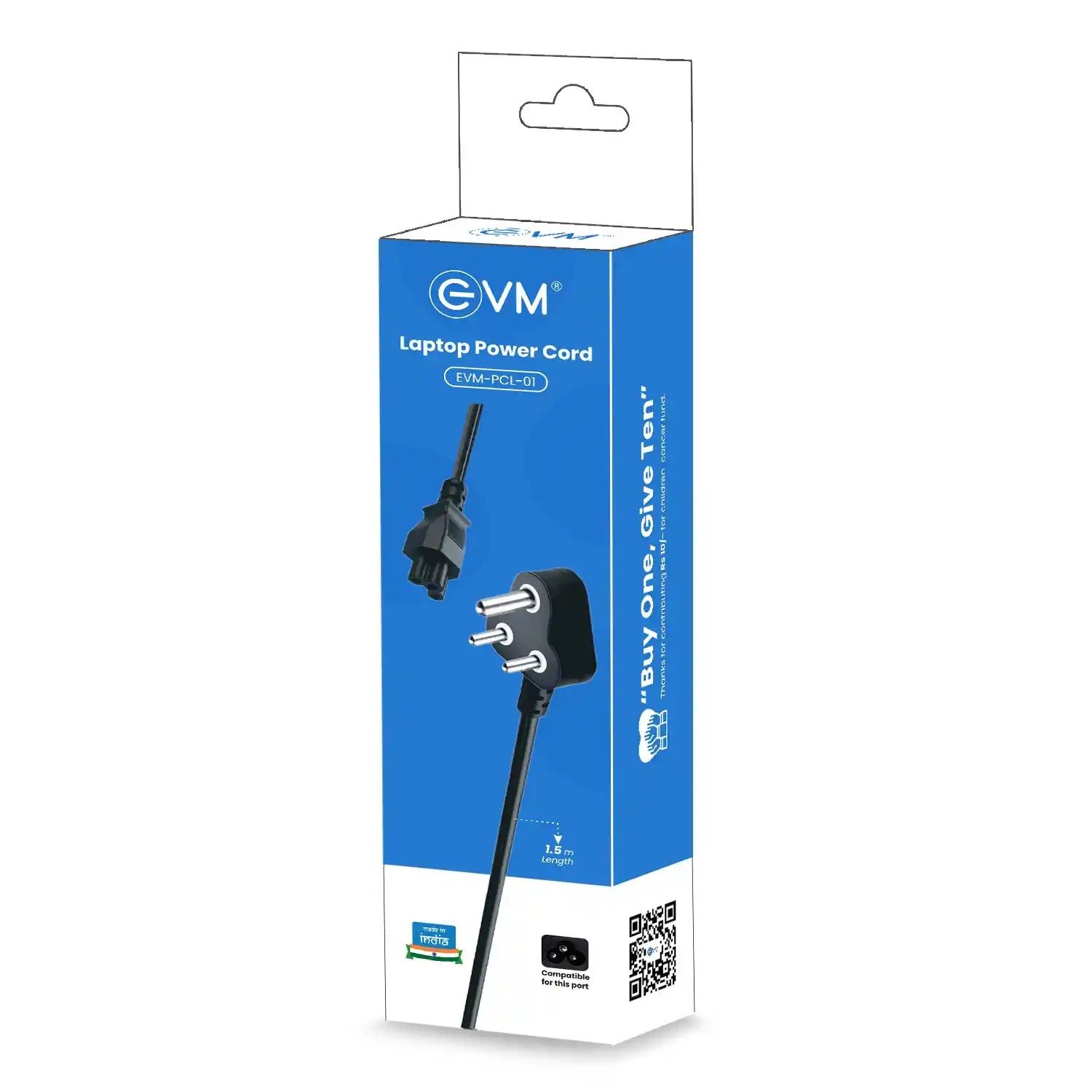 Power Cord EVM 3 Pin To 3 Pin 1.5Mtr Laptop Power Cord EVM-PCL-01 | Guranteed Copper Material, Sturdy & Durable Perfomance, Compatible with Computers, Monitors, Laptop & Other Devices, Black
