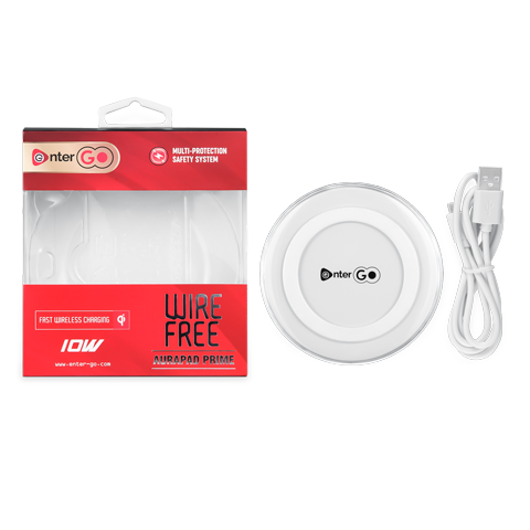 Charger Enter Ego-Aurapad Prime Induction Pad | Universal Slimline Qi-Enabled Wireless Charging Pad, 5W / 10W Max Output, Micro-USB Connectors, Sleek & Slim Portable Design, White