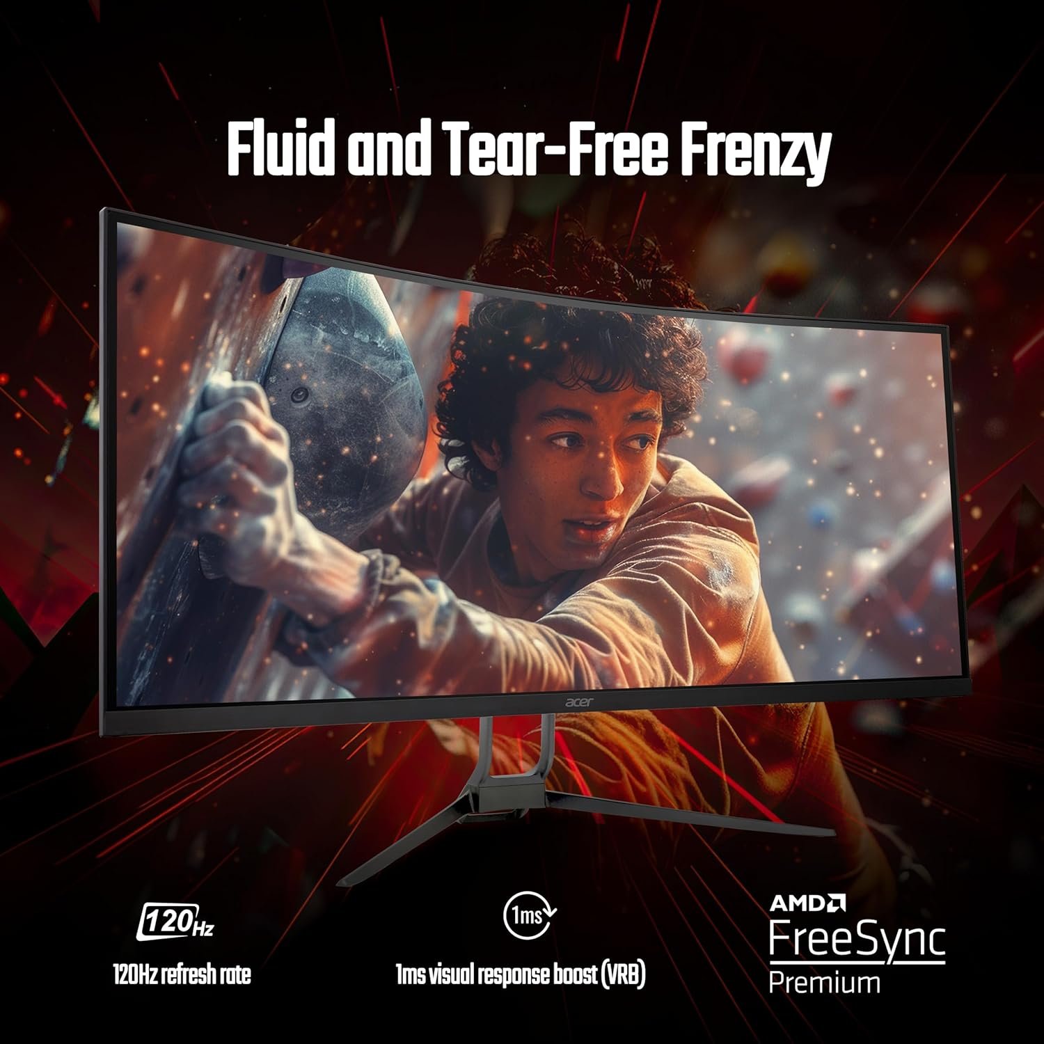 Monitor Acer 34 Inch (86.36 cm) ED343CUR J0BMIIPPX (UM.CE3SS.001) | 21:9 UWQHD (3440x1440) Pixels VA Panel 1000R Curved Backlight LED Monitor, 2 x HDMI (2.0) 2 x DP (1.2), Eye Care, Integrated 3W x 2 Stereo Speakers, Wall Mountable, Black