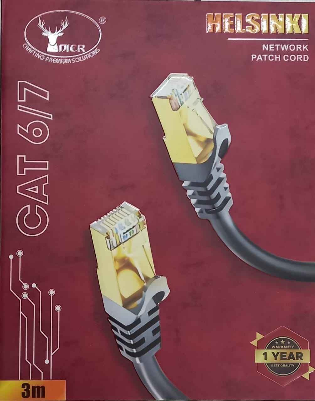 Patch Cable Dier HELSINKI Cat7 3mtr | High Speed & High Quality Networking Cable, Gold Plated RJ45 Connector, Durable PVC Material, 26AWC Core, Twisted Pairs, Stable & Anti-interference, Compatible with Laptop, PC, Router, Modem, Black