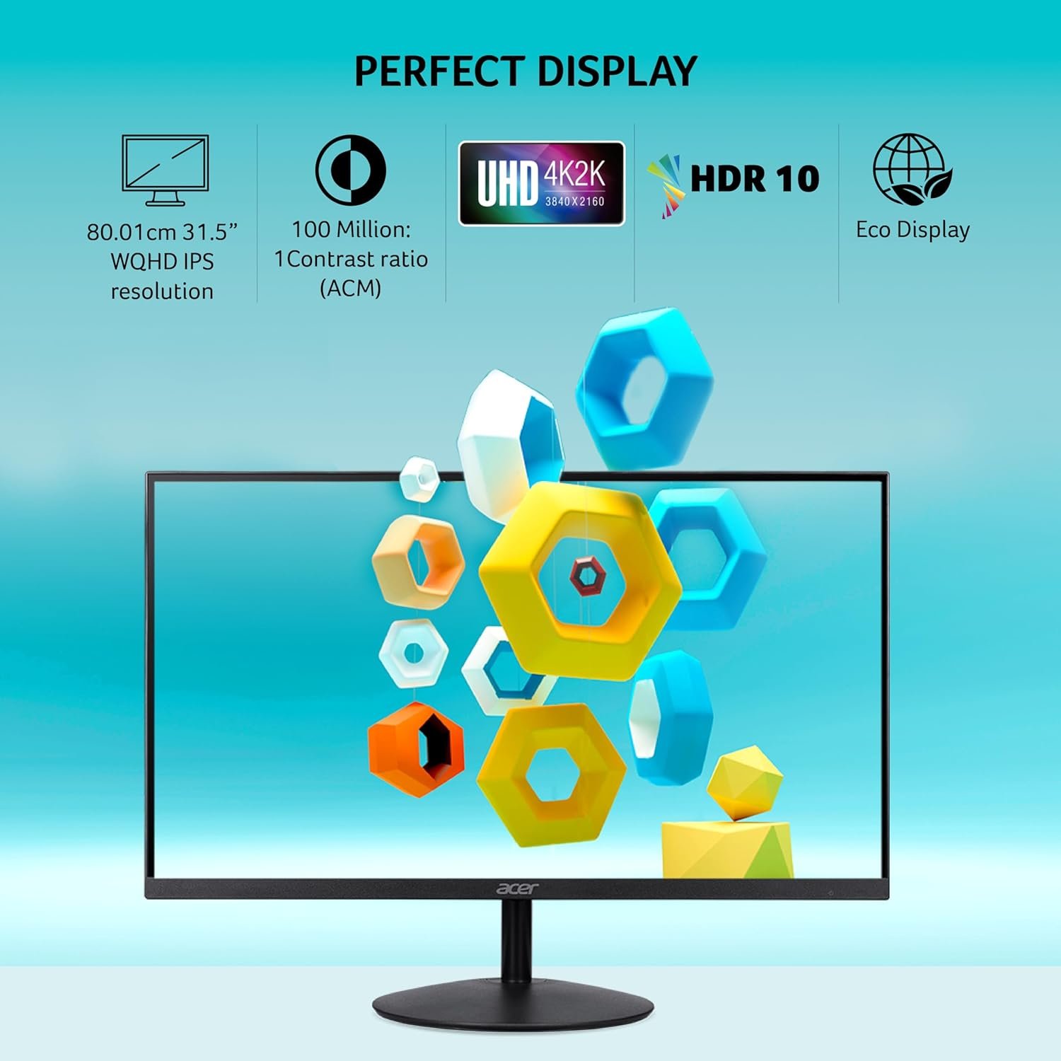 Monitor Acer SA322QUAJBMIIPX 31.5" | WQHD (2560x1440) IPS, 75Hz, 1ms VRB, HDR10, AMD FreeSync, 2x HDMI, DP, Stereo Speakers, Ultra Slim, Eye Care, Black