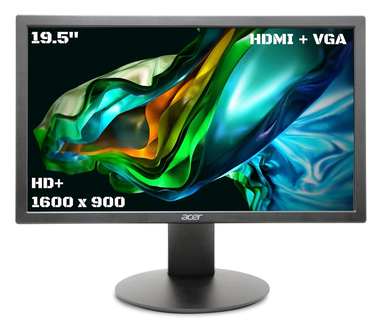Acer K202QMBI 19.5-inch Monitor (UM.IE0SI.001) | HD+ 1600x900 LCD with LED backlight, 200 nits brightness, 6ms response time, 75Hz refresh rate, VGA & HDMI ports, HDMI cable included, eye care features, tilt & wall mount support, black.