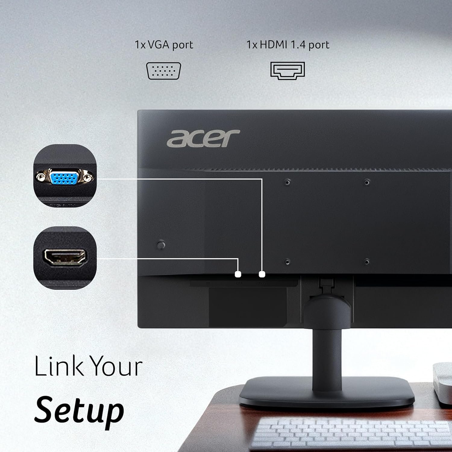 Monitor Acer EK220QJ0BI 21.5-inch | Full HD IPS/VA LED display, 120Hz refresh rate, 1ms VRB, AdaptiveSync, 99% sRGB, Flicker-Less, BlueLight Shield, ZeroFrame, HDMI + VGA, tilt adjustable, black.